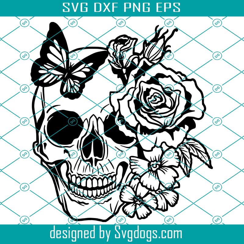 Skull Roses Flowers Svg, Butterfly Grin Death Love Svg, Dead Head Evil ...