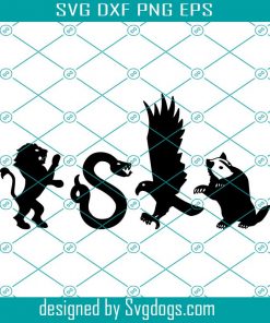 Hogwarts Animal Silhouette Bundle Svg, Gryffindor Emblem Svg, Slytherin Svg, Ravenclaw Crest Banner Shape Svg