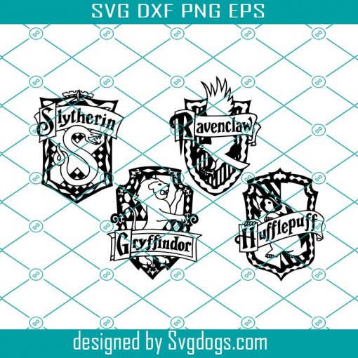 Low Detail 4 Black Vector Hogwards House Crest Svg, Vector Gryffindor Svg, Slytherin Svg, Ravenclaw Svg, Hufflepuff Svg