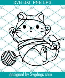 Cat Svg, Cute Cat With Yarn Ball Cutting File Kitty Cuttable Cat Mama Funny Cats Animal Knitting Lover Svg, Vinyl Shirt Stamp Svg