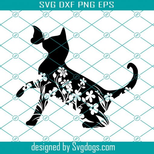 Floral Cat Svg, Cat Svg, Cat With Flower Svg, Wildflower Cat Clipart Svg, Floral Animal Svg, Floral Cat Svg