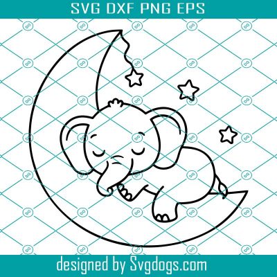 Download Baby Elephant Svg, Sleeping Elephant Moon Outline Cut File Baby Boy Girl Bodysuit Nursery ...