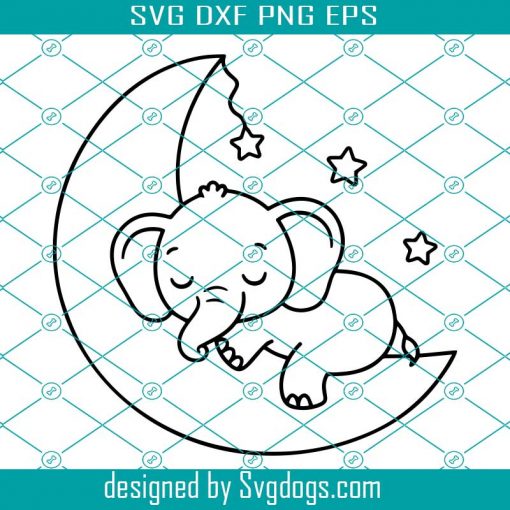 Baby Elephant Svg, Sleeping Elephant Moon Outline svg, Baby Boy Girl Bodysuit Nursery Svg