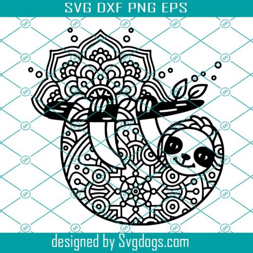 Hanging Sloth Mandala Boho Zentangle Svg Design, Cute lazy Svg, Sunday Svg