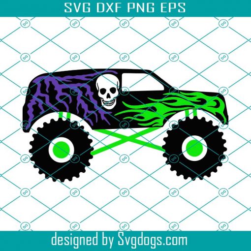 Layered Black Monster Truck Svg, White Skull , Green Flames Svg, Purple ...