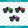Simple Black Monster Truck Drawing Lime Green Fire Flames Layer Svg, Roll Bar & Lights Svg