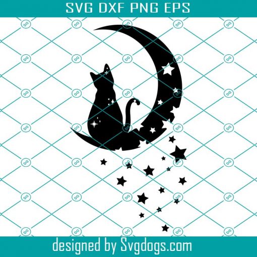 Moon Cat Svg, Cat Svg, Moon Star Animal Svg, Luna Cat Svg, Cat With Star Svg, Magical Cat Svg