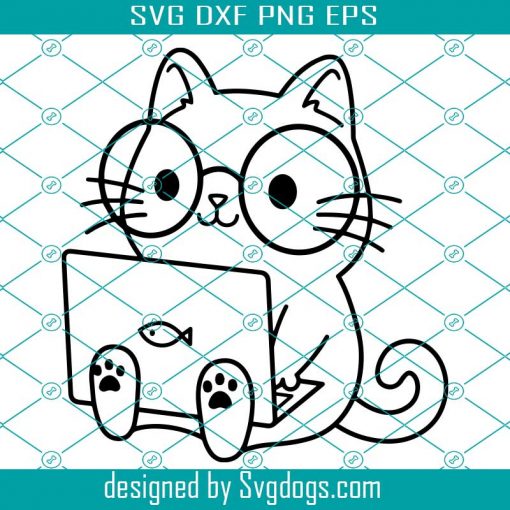 Nerd Cat Svg, Funny Geek Cutting File Student Nerd Cuttable Cat With Glasses Silhouette Cricut Vinyl Decal Stencil Wood Engraving Svg