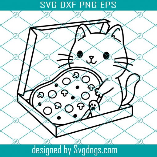 Pizza Cat Svg, Funny Cat Eating Pizza Cutting File Cute Cat Cuttable Kitty Outline Silhouette Cricut Shirt Vinyl Decal Digital Stamp Svg