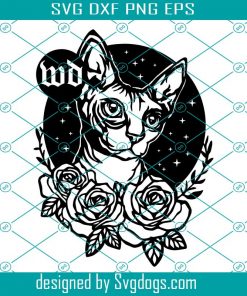 Sphynx Cat And Roses Papercutting Template Svg, Personal Use Svg, Vinyl Template Svg, Cat Papercutting Template Svg, Tattoo Template Svg, Flower Svg