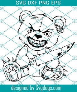 Angry Bear With Knife Svg, Bloody Knife Svg, Cartoon Bear With Red Eyes Svg, Halloween Svg