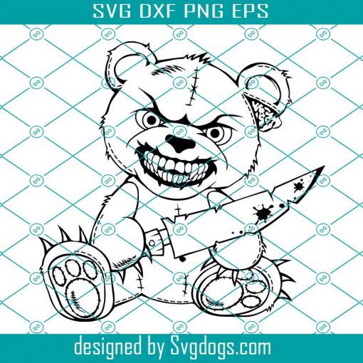 Angry Bear With Knife Svg, Bloody Knife Svg, Cartoon Bear With Red Eyes Svg, Halloween Svg