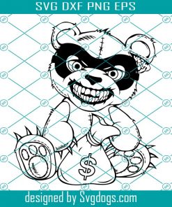 Angry Teddy Bear Gangster In A Mask With A Bag Of Money Svg, Bear Thief Svg, Robber Svg