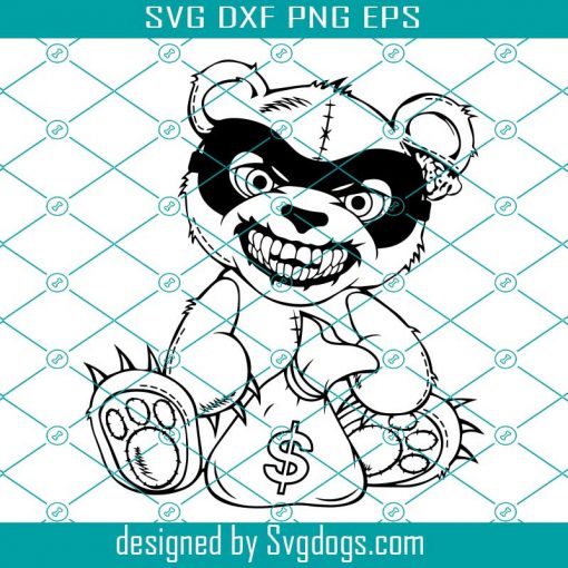 Angry Teddy Bear Gangster In A Mask With A Bag Of Money Svg, Bear Thief Svg, Robber Svg