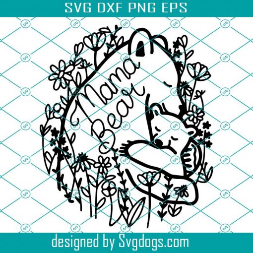 Mama Bear Svg, Momma Bear And Cub Hugging With Wildflowers Svg,  Also Includes Svg, Flower Svg