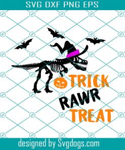 Dinosaur Skeleton Trick Rawr Treat Bag Svg, Cute Treat Bag Design Svg, Letters Svg