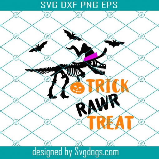 Dinosaur Skeleton Trick Rawr Treat Bag Svg, Cute Treat Bag Design Svg, Letters Svg