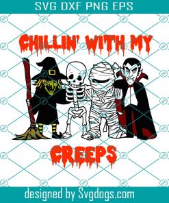 Chilling With My Creeps Svg, Vampire Halloween Skeleton Svg, Group Halloween Svg