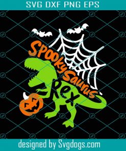 Halloween Dinosaur Svg, Spooky Saurus Rex Svg, T-Rex With Pumpkin Svg, Kids Svg