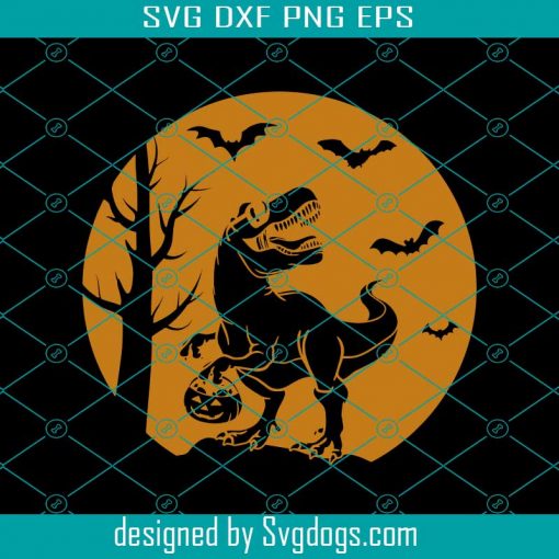 Halloween Dinosaur Svg, Spooky Saurus Rex Svg, T-Rex with Pumpkin Svg