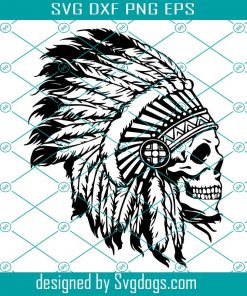 Cherokee Indian Skull Svg, Native American Chief Headdress With Skull Svg, Headdress Svg