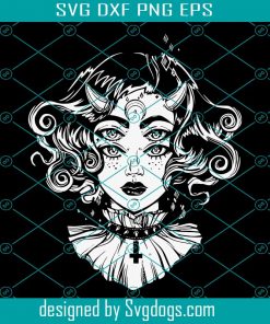 Horned Devil Girl Satanic Halloween Glitch Goth Svg, Halloween Svg, Trick Or Treat Svg