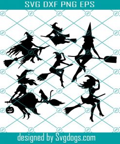Witches On Broomsticks Svg, Cute Witch Ladies Art Svg, Halloween Svg
