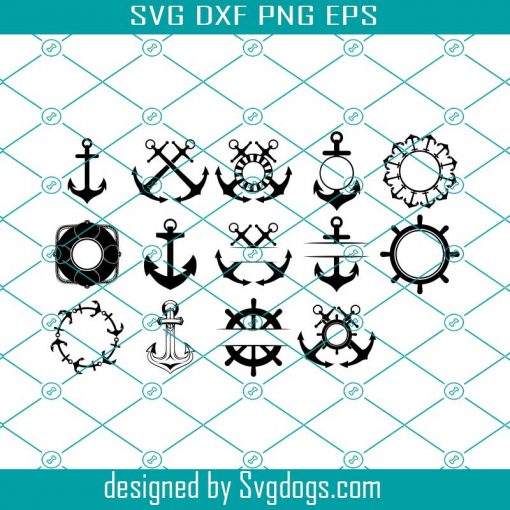 Anchor Monogram Frames Svg, Anchor Svg, Nautical Svg, Bow Anchors Svg