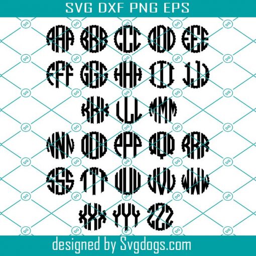 Scalloped Monogram Alphabet Letters Svg, Scalloped Gear Wheels Cogs Steampunk Circle Monogram Letter Font Alphabet Svg
