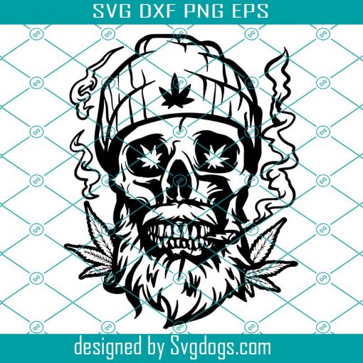 Bearded Skull Smoking Joint Svg, Stoner Skeleton Svg, Smoke Cannabis Svg