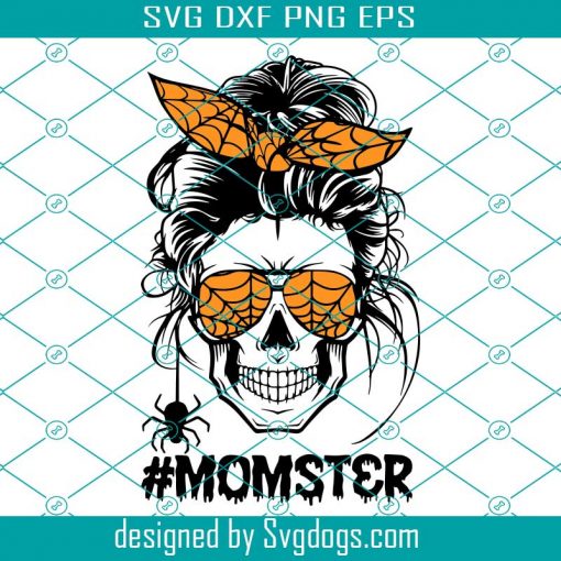 Momster Halloween Costume Skull Mom Messy Hair Bun Svg, Mom Svg, Messy Svg, Halloween Svg, Momster Svg, Skull Svg