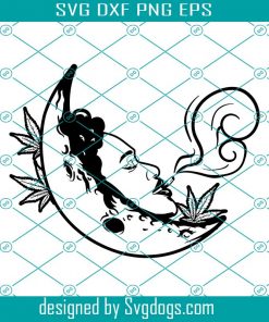 Black Girl Moon Smoking Weed Svg,  Smoke Cannabis Joint Svg, Marijuana Blunt Svg