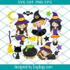 Wicth Svg, Halloween Svg, Cat Svg, Flying Halloween Witch Svg