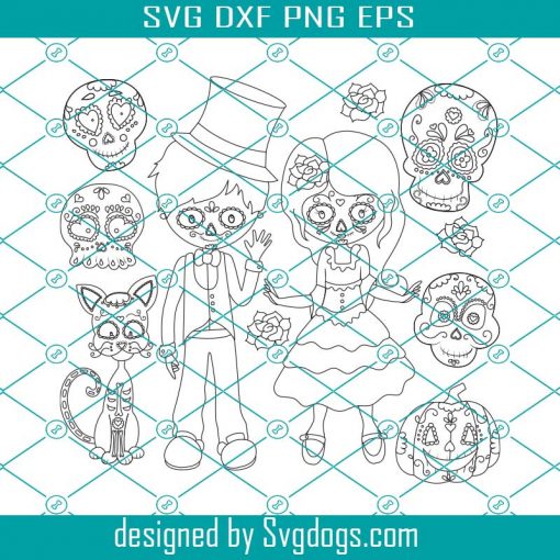 Sugar Skull Kids Svg, Cat Svg, Skull Svg, Sugar Skull Kids Stamps Commercial Use Svg, Dia De Los Muertos Svg, Day Of The Dead Svg