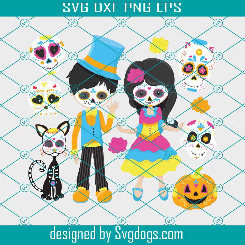 Sugar Skull Bundle Svg, Skull Svg, Pumpkin Svg, Cat Svg