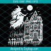 Witch Flying Over Full Moon Svg, Witch Flying Over Full Moon And Haunted House Svg, Spooky Halloween Gothic Svg