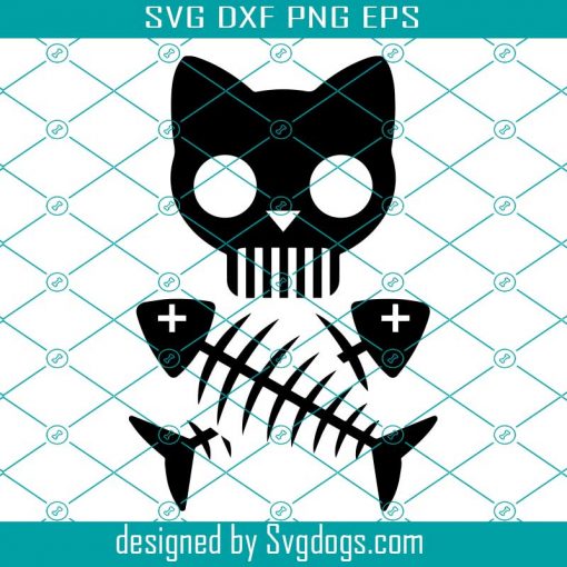 Cat Skull Fish Skeleton Warning Funny Svg, Cat Svg, Fish Svg