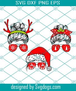 Christmas Messy Bun Svg, Mom Life Svg, Funny Christmas Svg, Mom In Sunglasses Santa Hat Bandana Svg