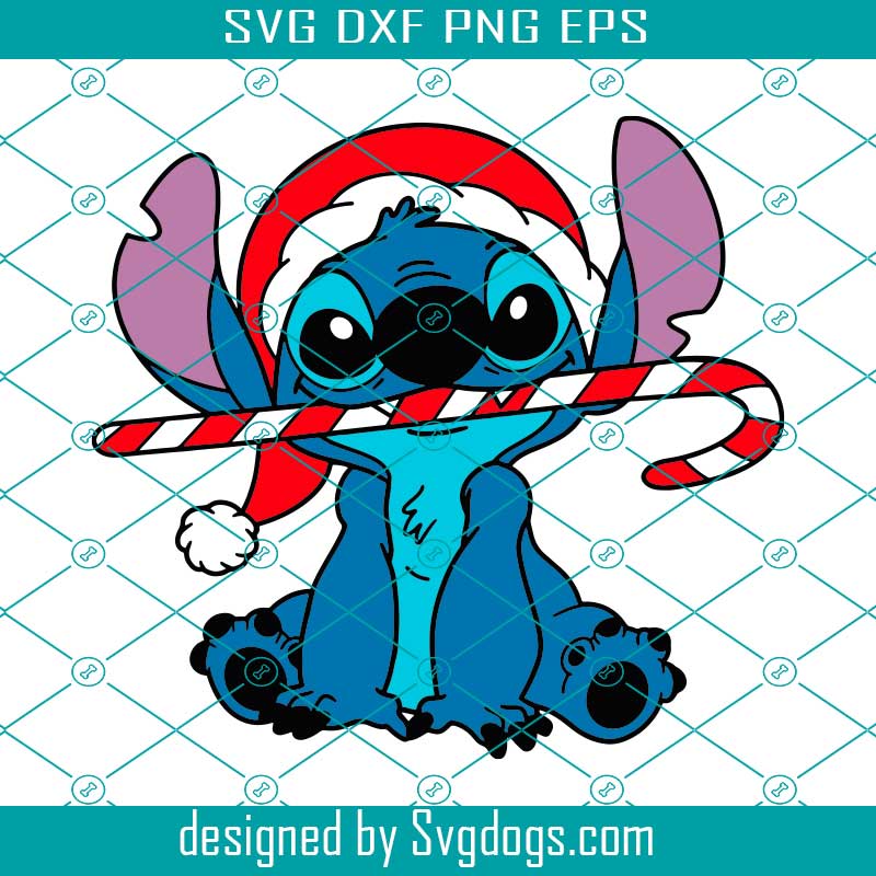 Stitch Christmas Svg, Christmas Cartoon Character With Lollipop Svg