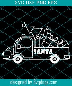 Outline White Christmas Truck Side View Svg, Christmas Truck Svg, Santa Svg