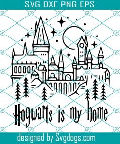 Wizard Castle Svg, Harry Potter Hogwarts Full Moon Line Art Svg, Wizard World Svg,  Hogwarts Is My Home Svg