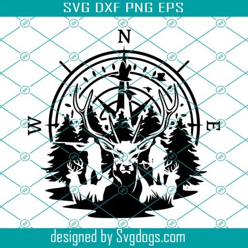 Hunting Deer Svg, Deer Hunting Svg, Hunting Compass Svg, US Deer Head Svg, Deer Mountain Hunting Svg