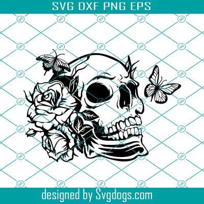 Skull With Roses Flowers Butterfly Svg, Halloween Svg