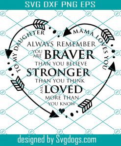 To My Daughter Svg, Mama Loves You Svg, You Are Braver Than You Believe Svg, Stronger Than You Think Svg, Loved More Than You Know Svg