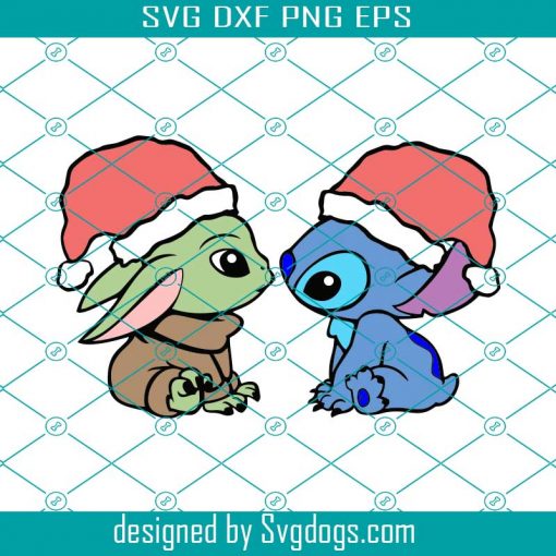 Baby Yoda And Stitch With Christmas Hat Svg, Baby Yoda And Stitch Svg, Stitch Svg, Christmas Svg