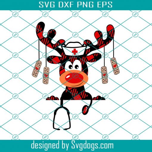 Buffalo Plaid Moose Svg, Christmas Reindeer Nurse Svg, Christmas Svg