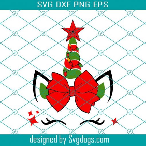 Christmas Unicorn Svg, Unicorn Christmas Tree Svg, Unicorn With Red Bow Svg, Christmas Svg, Unicorn Svg