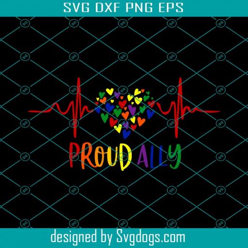 Proud Ally Heartbeat LGBT Colorful Rainbow Svg, LGBT Svg, Rainbow Svg