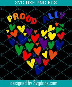 Proud Ally LGBT+ Pride Heart pattern Colorful Rainbow Flag Svg, LGBT Svg