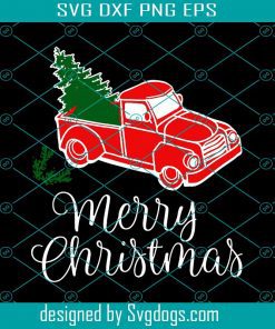 Vintage Red Truck With Christmas Tree Retro Car Svg, Christmas Svg, Tree Svg
